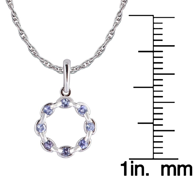 10k White Gold Genuine Round Tanzanite Circle Pendant With Chain