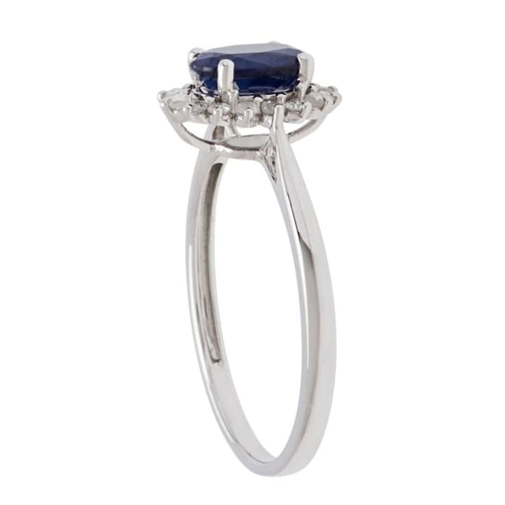 10k White Gold Oval Sapphire and Halo Diamond Ring