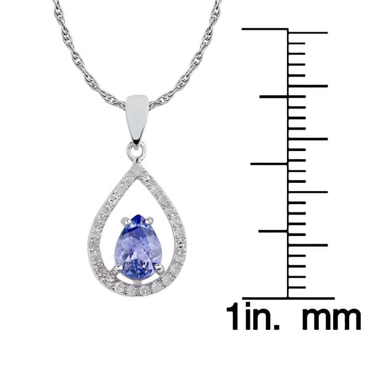 10k White Gold Genuine Pear-Shape Tanzanite and Diamond Halo Teardrop
Pendant With Chain
