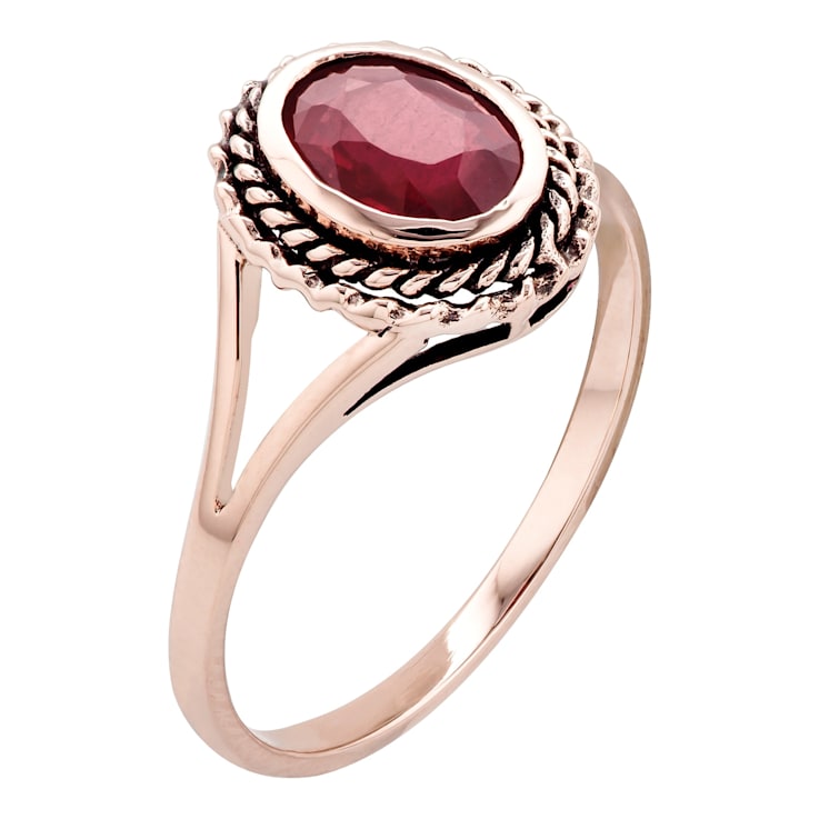 10k Rose Gold Genuine Oval Ruby Split Shank Ring