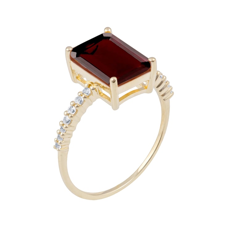 10K Yellow Gold Rectangular Octagonal Garnet and White Topaz Ring