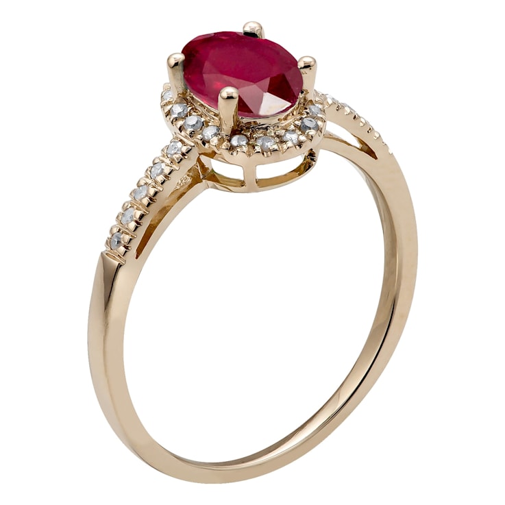 10k Yellow Gold Oval Ruby and Diamond Halo Ring
