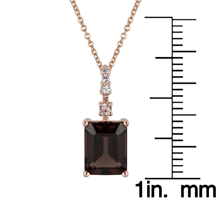10k Rose Gold Genuine Emerald Cut Smoky Quartz and White Topaz Pendant
With Chain