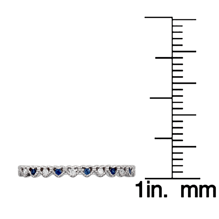 10k White Gold Genuine Sapphire and Diamond Petite Heart Stackable Band