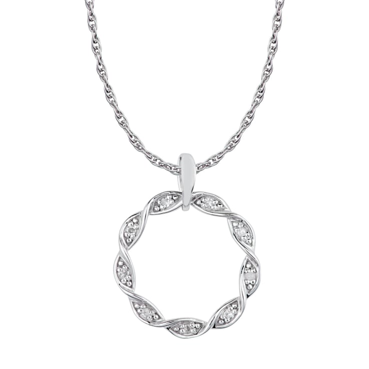 10k White Gold Braided Circle Diamond Pendant With Chain