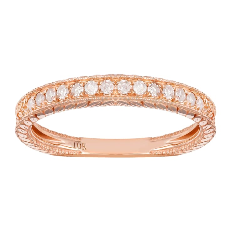 10k Rose Gold Vintage-Style Engraved Diamond Wedding Band 1/5 cttw, H-I, I1-I2