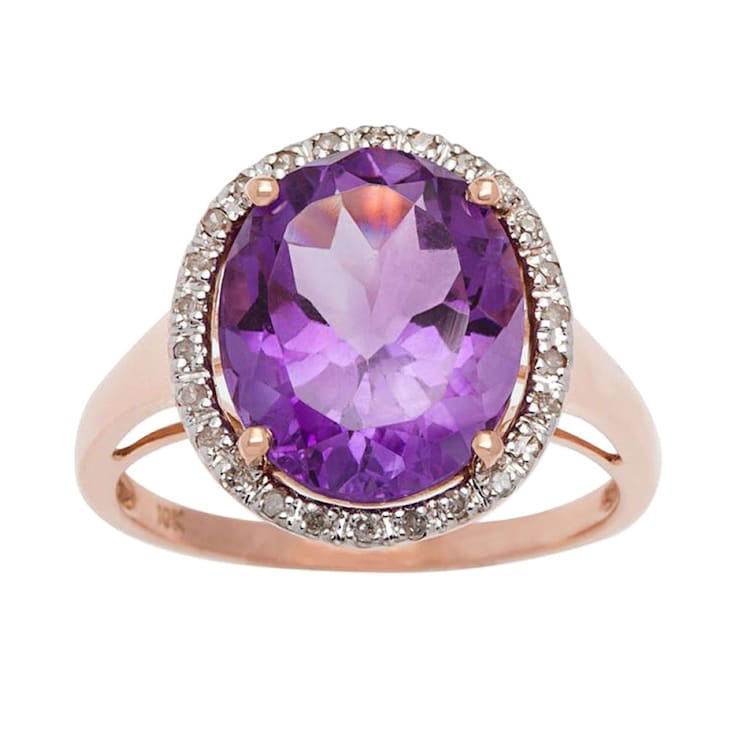 10k Rose Gold 3.50ct Oval Amethyst and Diamond Halo Ring 16R0NA
