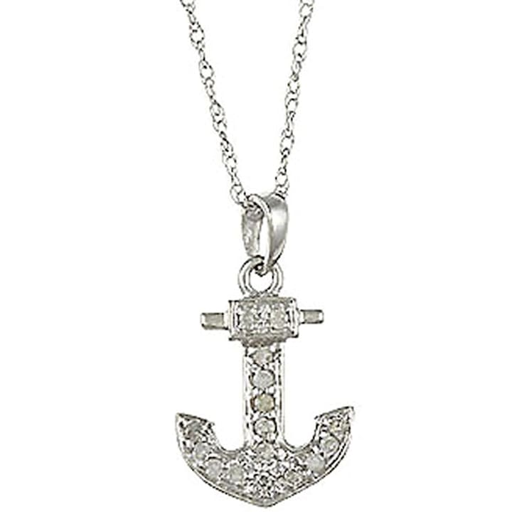10k White Gold 1/10ct Diamond Anchor Pendant With Chain