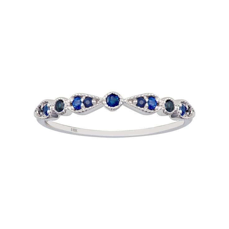 10k White Gold Genuine Round Sapphire Stackable Band
