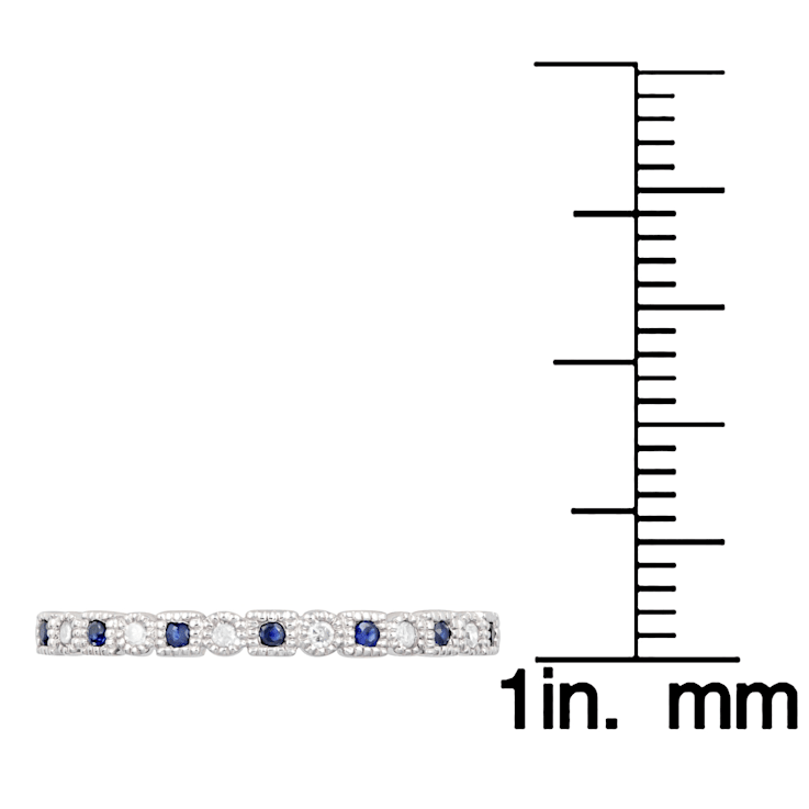 10k White Gold Vintage Style Sapphire and Diamond Petite Stackable Band