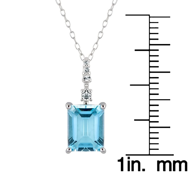 10k White Gold Genuine Emerald Cut Blue Topaz and White Topaz Pendant
With Chain