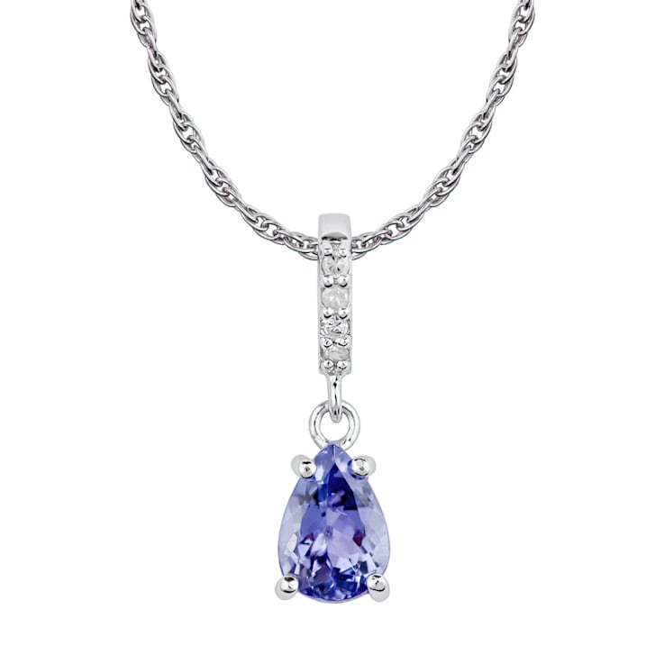 10k White Gold Genuine Pear-Shape Tanzanite and Diamond Drop Pendant
With Chain