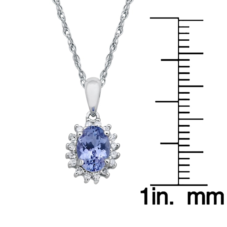 10k White Gold Oval Tanzanite and Diamond Halo Pendant With Chain