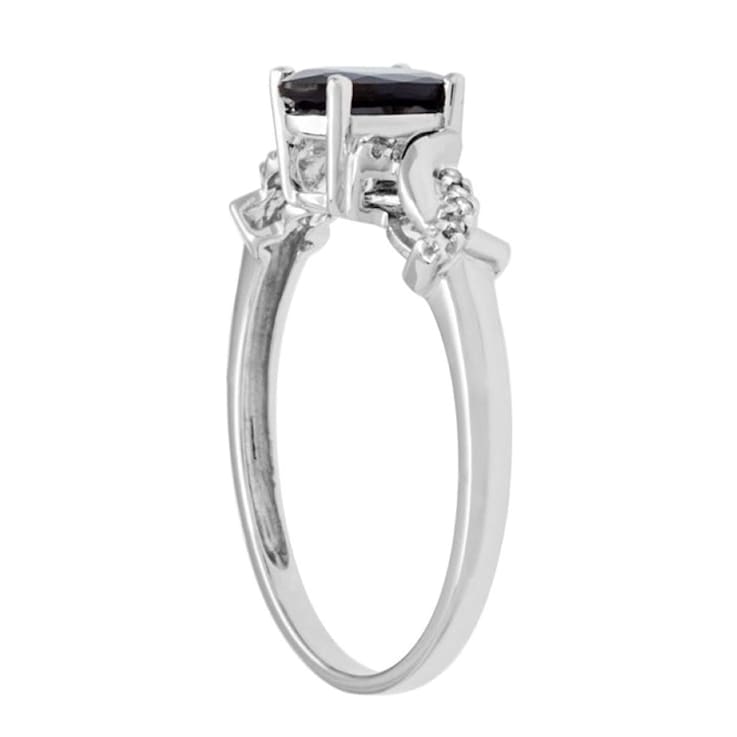 10k White Gold Oval Sapphire and Braided Diamond Accent Ring