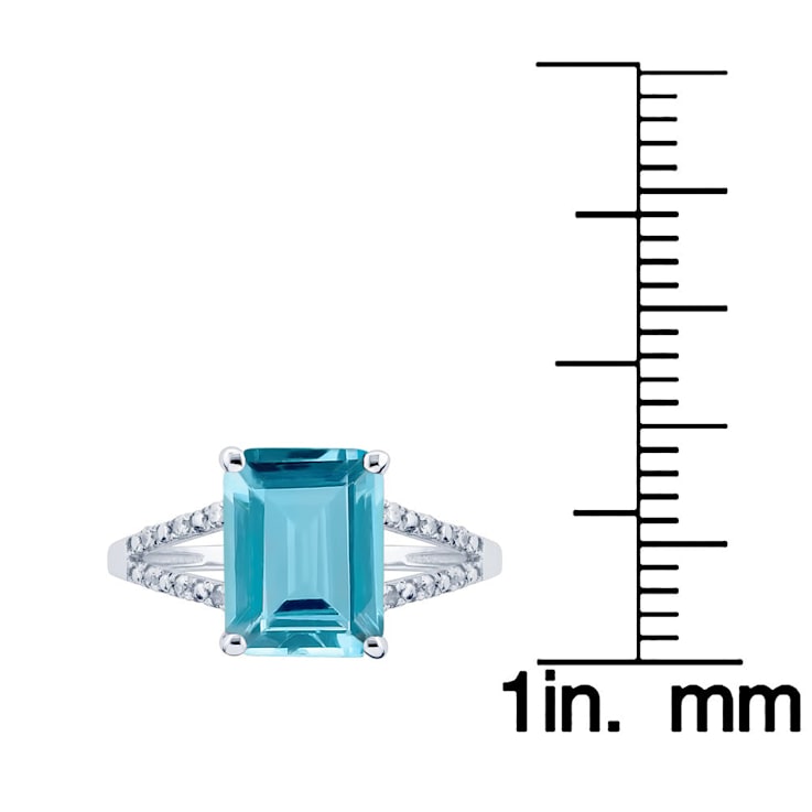 10k White Gold Genuine Emerald-Cut Blue Topaz and Split-Shank Diamond Ring