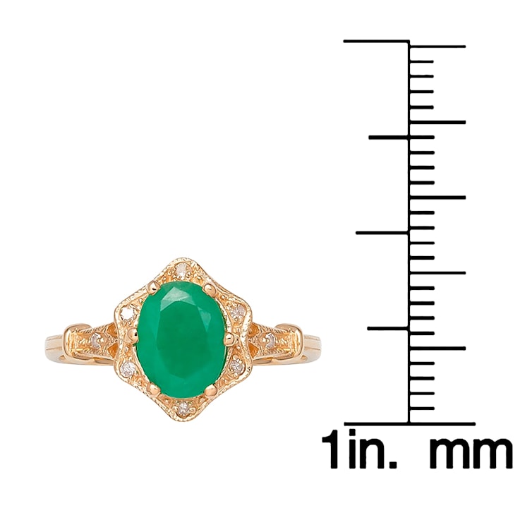 10k Yellow Gold Vintage Style Genuine Oval Emerald and Diamond Halo Ring