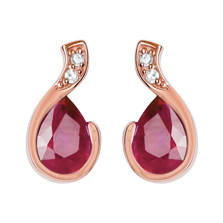 10K Rose Gold Pear Shape Ruby and Diamond Earrings