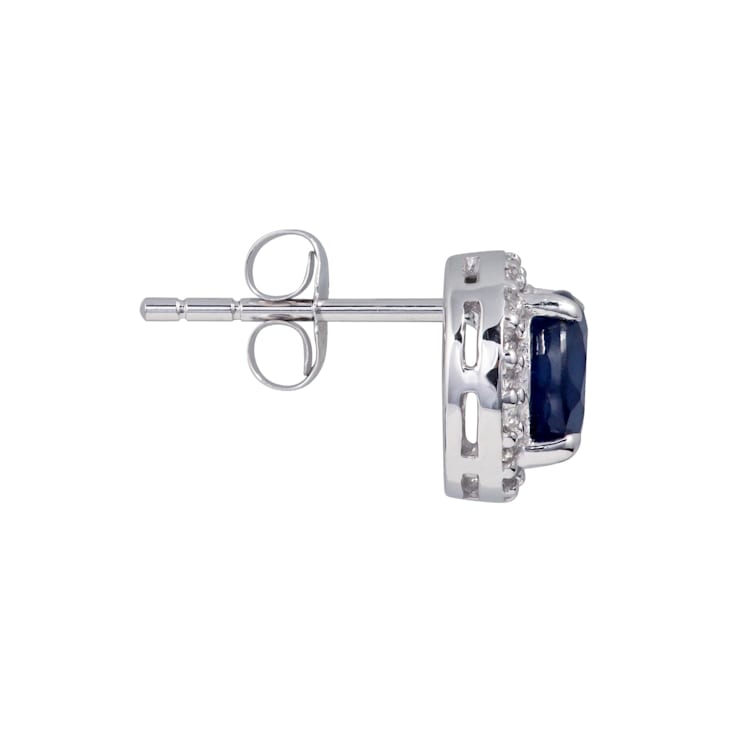 10K White Gold Sapphire and White Topaz Halo Earrings