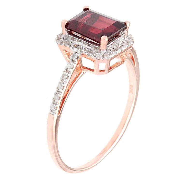 10k Rose Gold Emerald-Cut Garnet and Diamond Halo Ring
