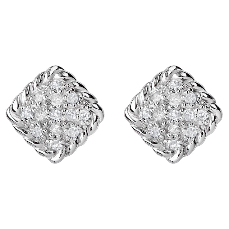 10K White Gold .25ctw Diamond Earrings with Rope Design Edges