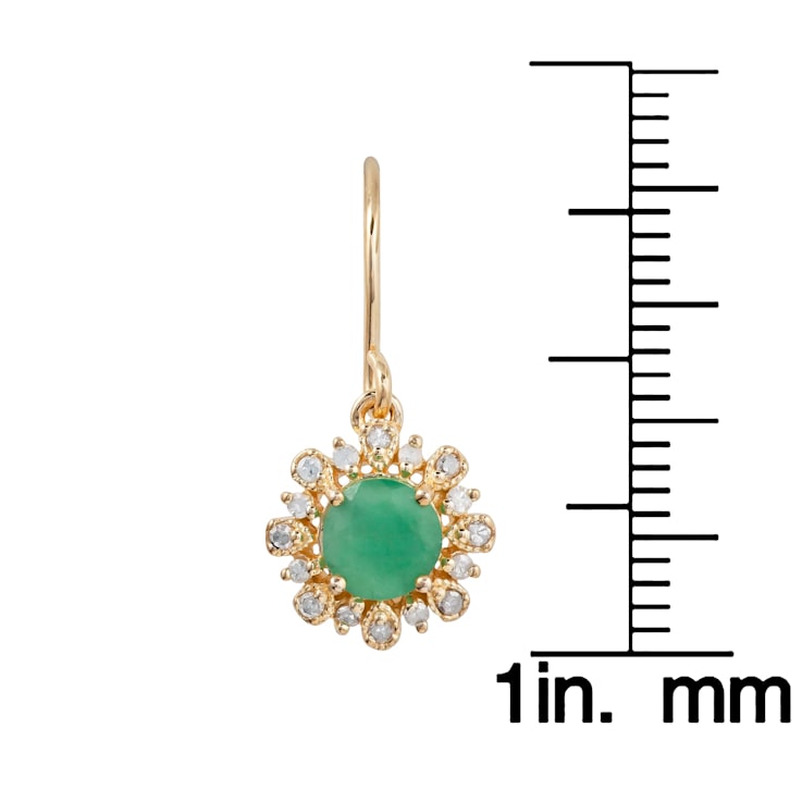 10K Yellow Gold Emerald and Diamond Halo Earrings