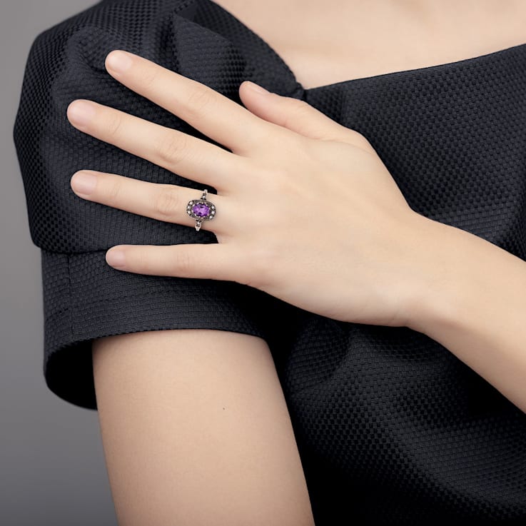 10k Rose Gold Vintage Style Genuine Oval Amethyst and Cultured-Pearl Ring