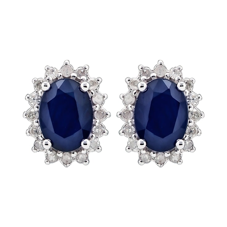 10K White Gold Sapphire and Diamond Halo Earrings