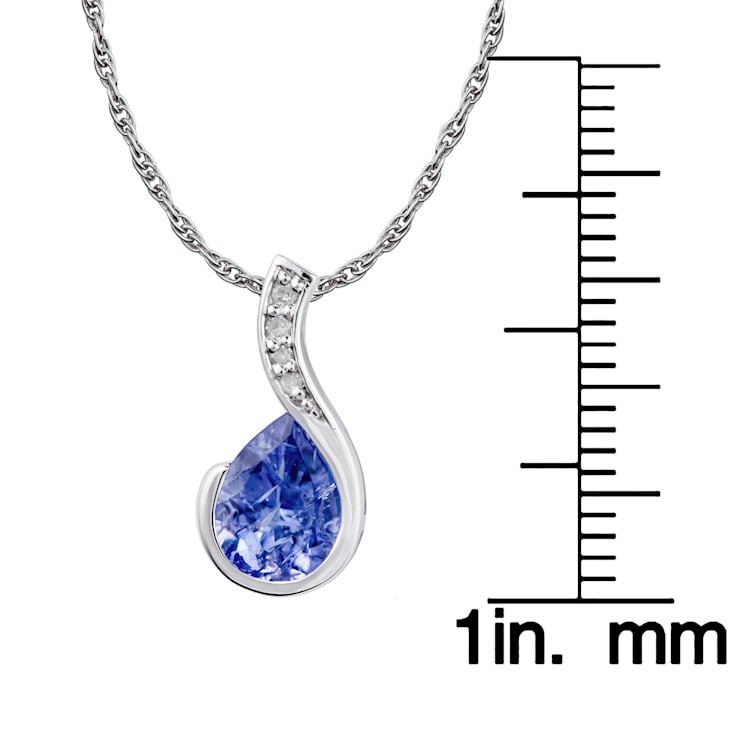 10k White Gold Genuine Pear-Shape Tanzanite and Diamond Drop Pendant
With Chain