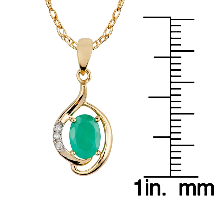 10k Yellow Gold Genuine Oval Emerald and Diamond Pendant With Chain