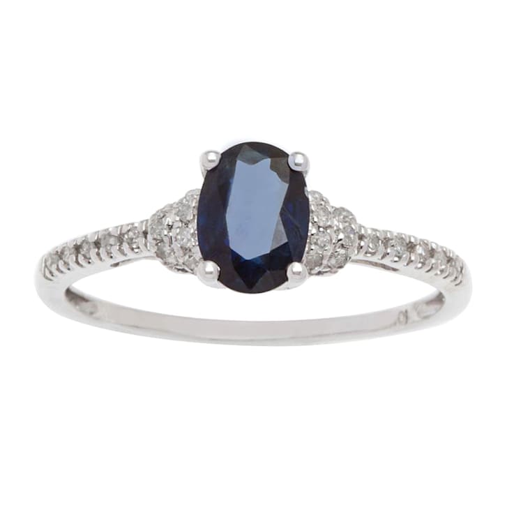 10k White Gold Oval Sapphire and Diamond Ring
