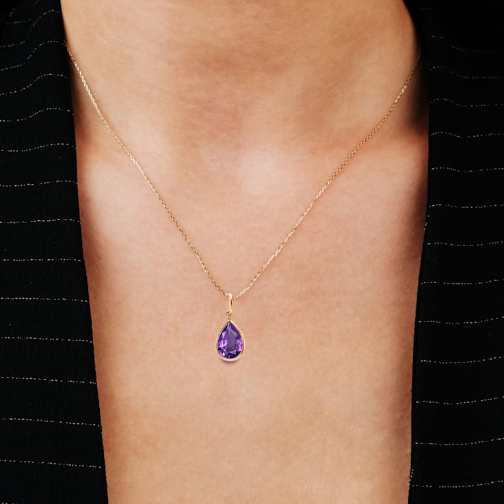 1.7 CT Pear Shape Purple Amethyst Solitaire Pendant Necklace