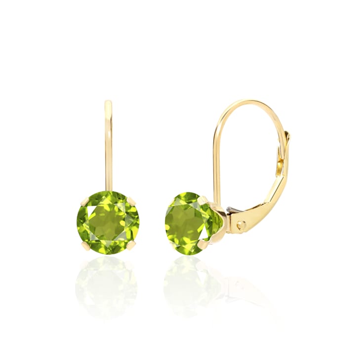 14K White Gold 6mm Round Peridot Leverback Earrings