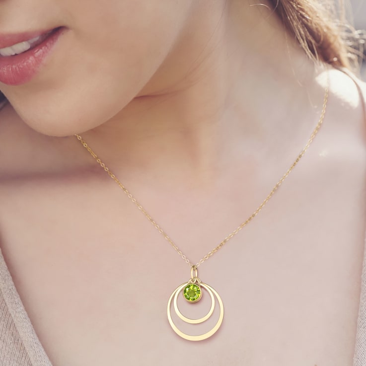 Peridot Circle Pendant Necklace in 14K Gold Filled or Sterling Silver