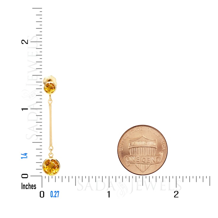 Long Citrine Stud and Drop Earrings in 14K Gold Filled