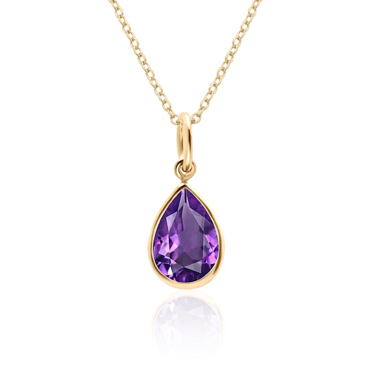 1.7 CT Pear Shape Purple Amethyst Solitaire Pendant Necklace in 14K Gold Filled