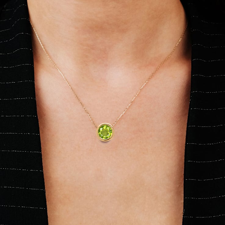 14K Gold 8mm Round 2 CTW Peridot Solitaire Floating Necklace, August
Birthstone Gift