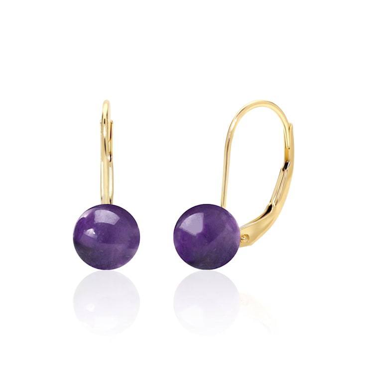 14K Gold Amethyst Ball Drop Leverback Earrings