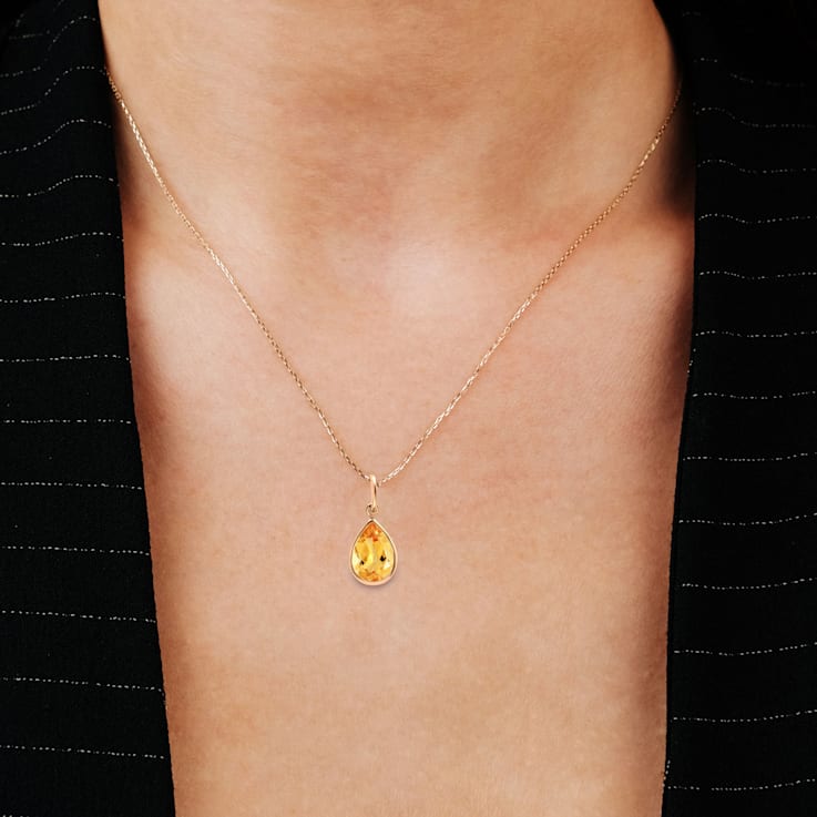1.7 Ct Pear Shape Citrine Solitaire Pendant Necklace in 14K Gold Filled