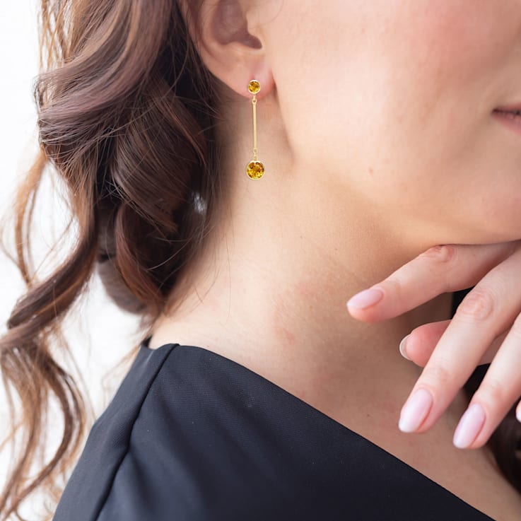 Long Citrine Stud and Drop Earrings in 14K Gold Filled
