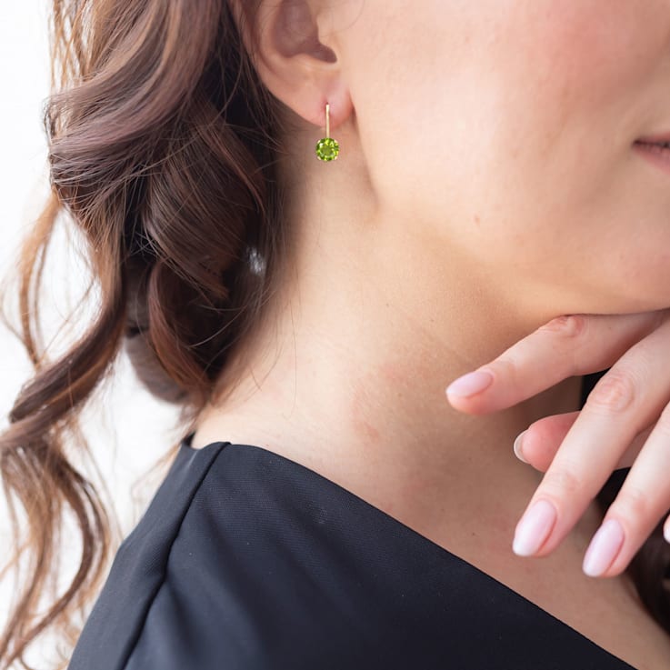 14K White Gold 6mm Round Peridot Leverback Earrings