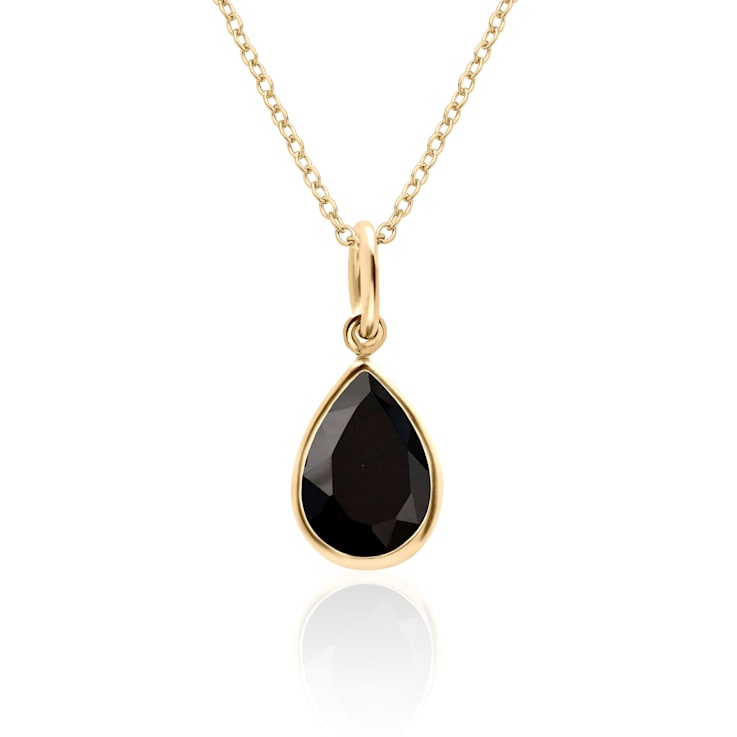 Pear Shape Black Onyx Solitaire Pendant Necklace in 14K Gold Filled
