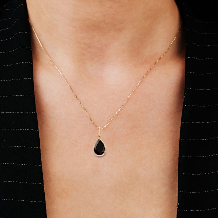 Pear Shape Black Onyx Solitaire Pendant Necklace in 14K Gold Filled