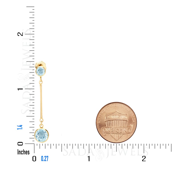 Long Blue Topaz Stud and Drop Earrings in 14K Gold Filled
