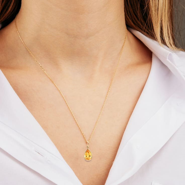1.7 Ct Pear Shape Citrine Solitaire Pendant Necklace in 14K Gold Filled