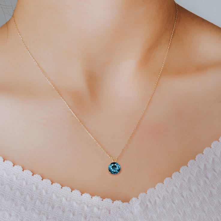 14K Yellow Gold 8mm London Blue Topaz Pendant Necklace - 2.5 Ct. Tw. -
December Birthstone