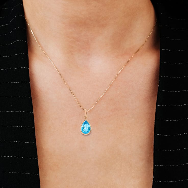 1.5 Ct Pear Shape Swiss Blue Topaz Solitaire Pendant Necklace in 14K
Gold Filled
