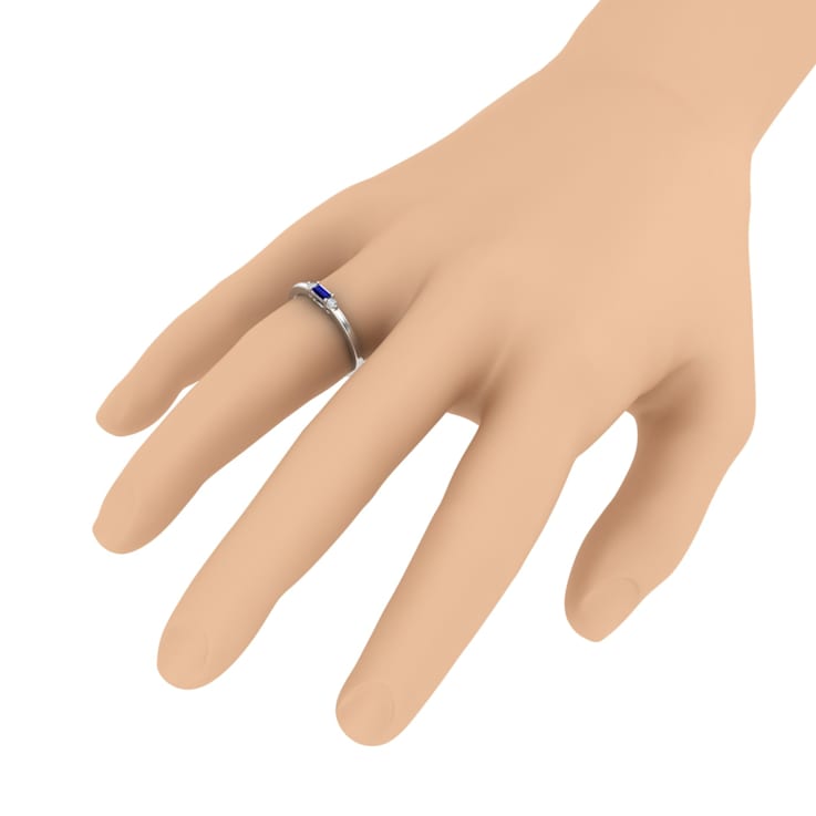 10K Gold Round and Baguette Sapphire and Diamond Ring .15ctw