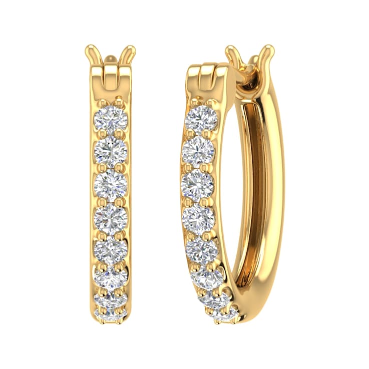 FINEROCK 1/4 Carat Diamond Hoop Earrings in 10K Yellow Gold