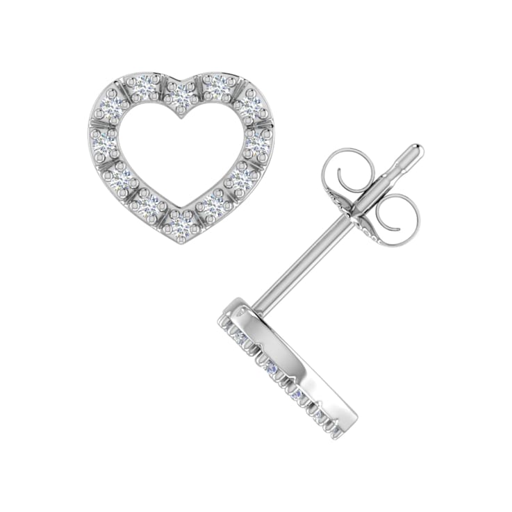FINEROCK 0.11 Carat Heart Shaped Diamond Stud Earrings in 10K White Gold