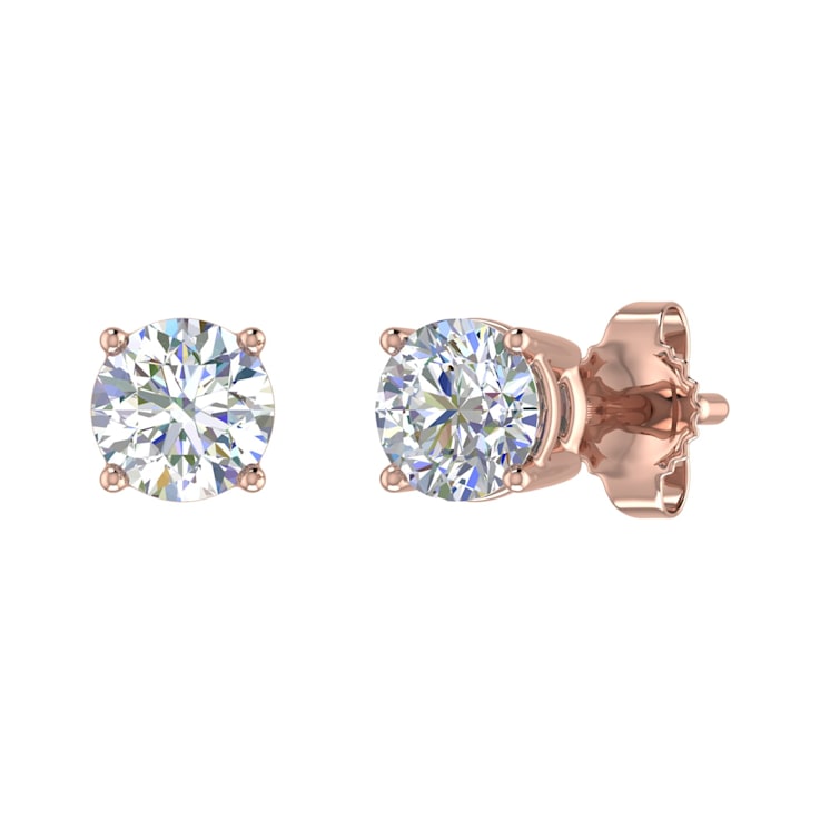 FINEROCK 0.58 Carat 4-Prong Set Diamond Stud Earrings in 14K Rose Gold